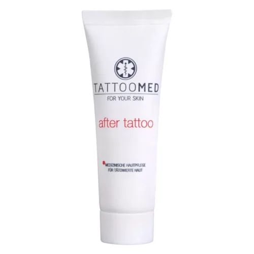Tubo bianco TattooMed® after tattoo 25 ml su sfondo bianco
