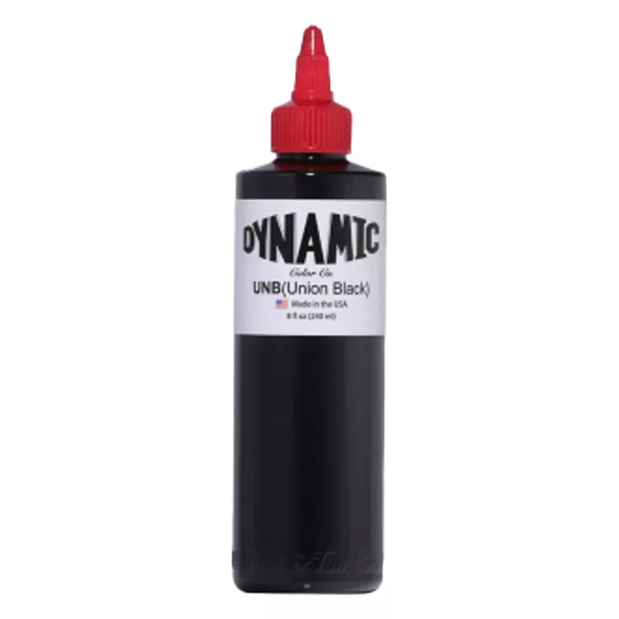 Viking Ink Union Black 240ml Inchiostro per Tatuaggi Bottiglia di inchiostro nero per tatuaggi 240ml con tappo rosso su sfondo bianco
