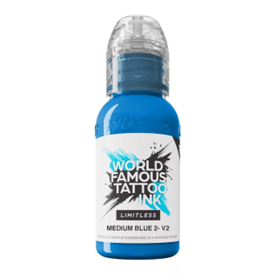 World Famous Ink Limitless Blu 30 ml Bottiglia di inchiostro blu per tatuaggi, 30 ml, su sfondo bianco