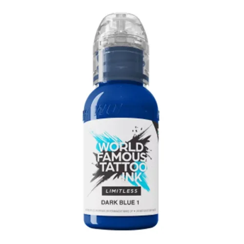 Inchiostro per tatuaggi blu scuro, flacone da 30ml su sfondo bianco
