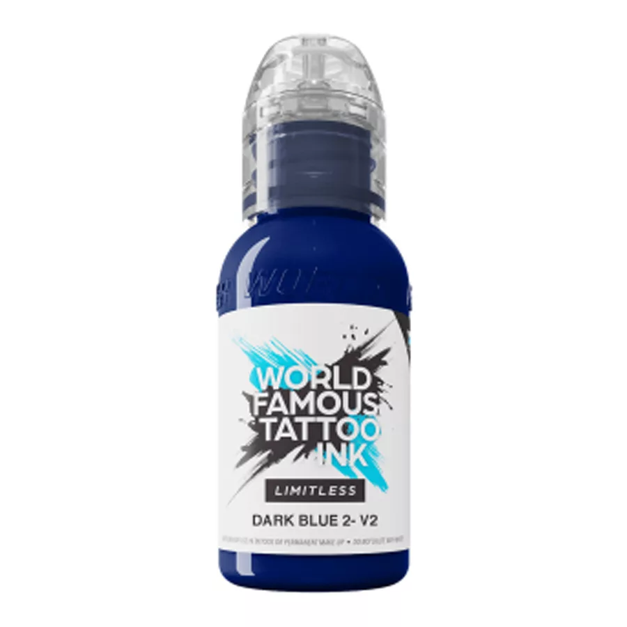 Bottiglia di World Famous Ink Limitless Blu Scuro 2 V2 su sfondo bianco