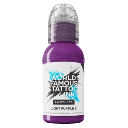 Bottiglia di World Famous Ink Limitless in viola su sfondo bianco