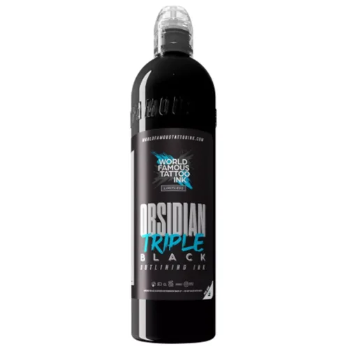 Bottiglia nera World Famous Ink Limitless Obsidian su sfondo bianco