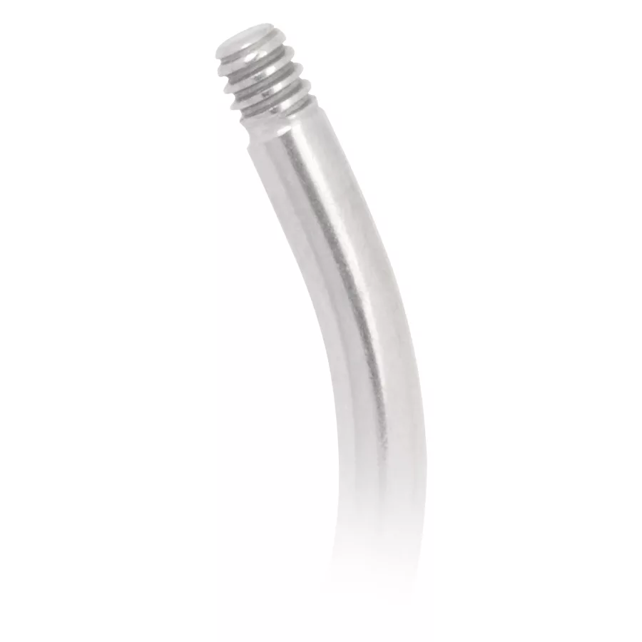 Bananabell in titanio curvato con filettatura esterna su sfondo bianco