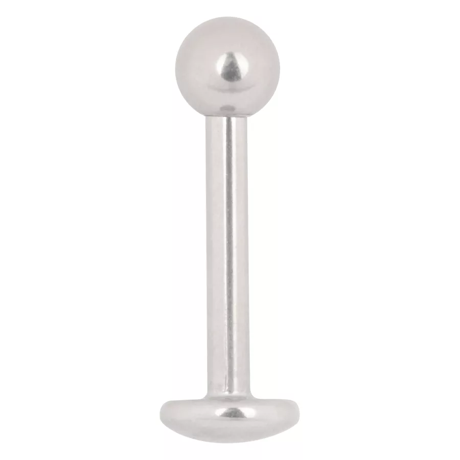 Piercing labret in titanio oro bianco con sfera su sfondo bianco