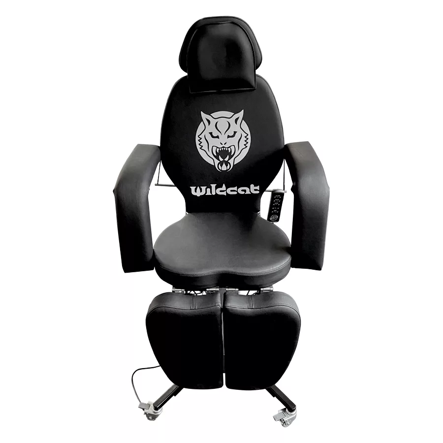 Lettino Wildcat Pro Tattoo nero con rivestimento in similpelle, su ruote