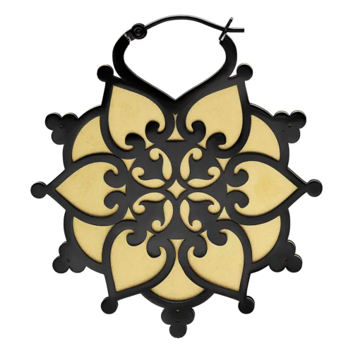 Hoops Floralis nere, lucide, in acciaio chirurgico con chiusura a scatto su sfondo bianco