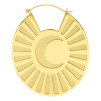 Orecchini dorati con design a luna in acciaio chirurgico lucidato a specchio su sfondo bianco