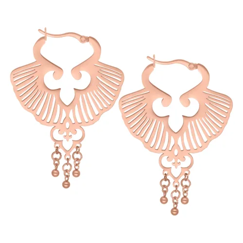 Orecchini Ginkgo Leaf in oro rosa con design delicato su sfondo bianco