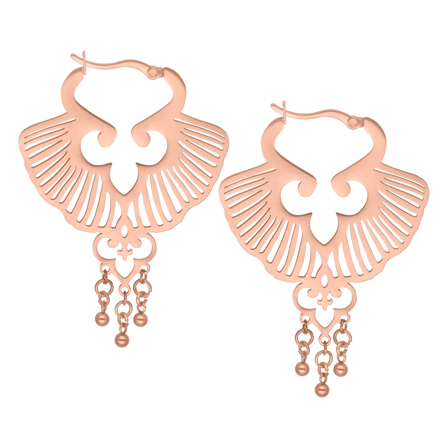 Orecchini Ginkgo Leaf in oro rosa con design delicato su sfondo bianco