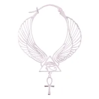Hoops Cleopatra in oro rosa con design a ali e ciondolo Ankh su sfondo bianco
