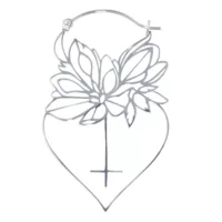 Orecchini pendenti argentati a forma di fiore in acciaio chirurgico su sfondo bianco