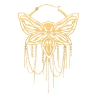 Orecchini a Cerchio con Catena Moth Dorati in Acciaio Inossidabile Orecchini dorati a forma di farfalla con catene su sfondo bianco
