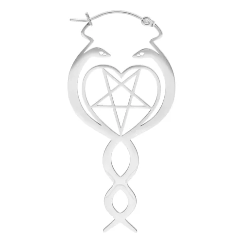 Orecchini argento con motivo serpente e pentagramma su sfondo bianco