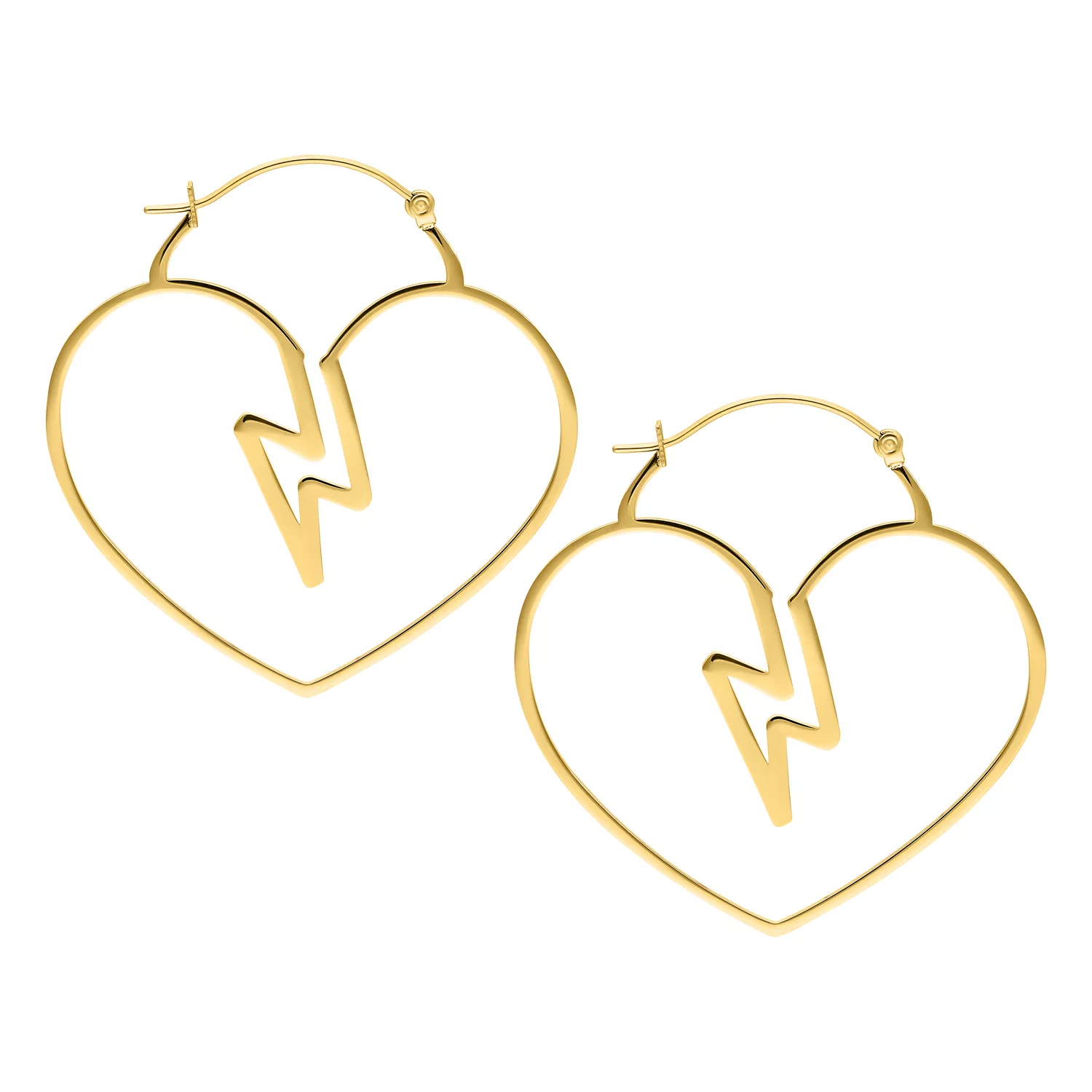 Orecchini Heartbreaker Hoops dorati Orecchini a cuore dorati in acciaio chirurgico 316L su sfondo studio