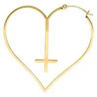 Orecchini a cerchio Cross Heart dorati Orecchini dorati a forma di cuore con motivo a croce su sfondo bianco