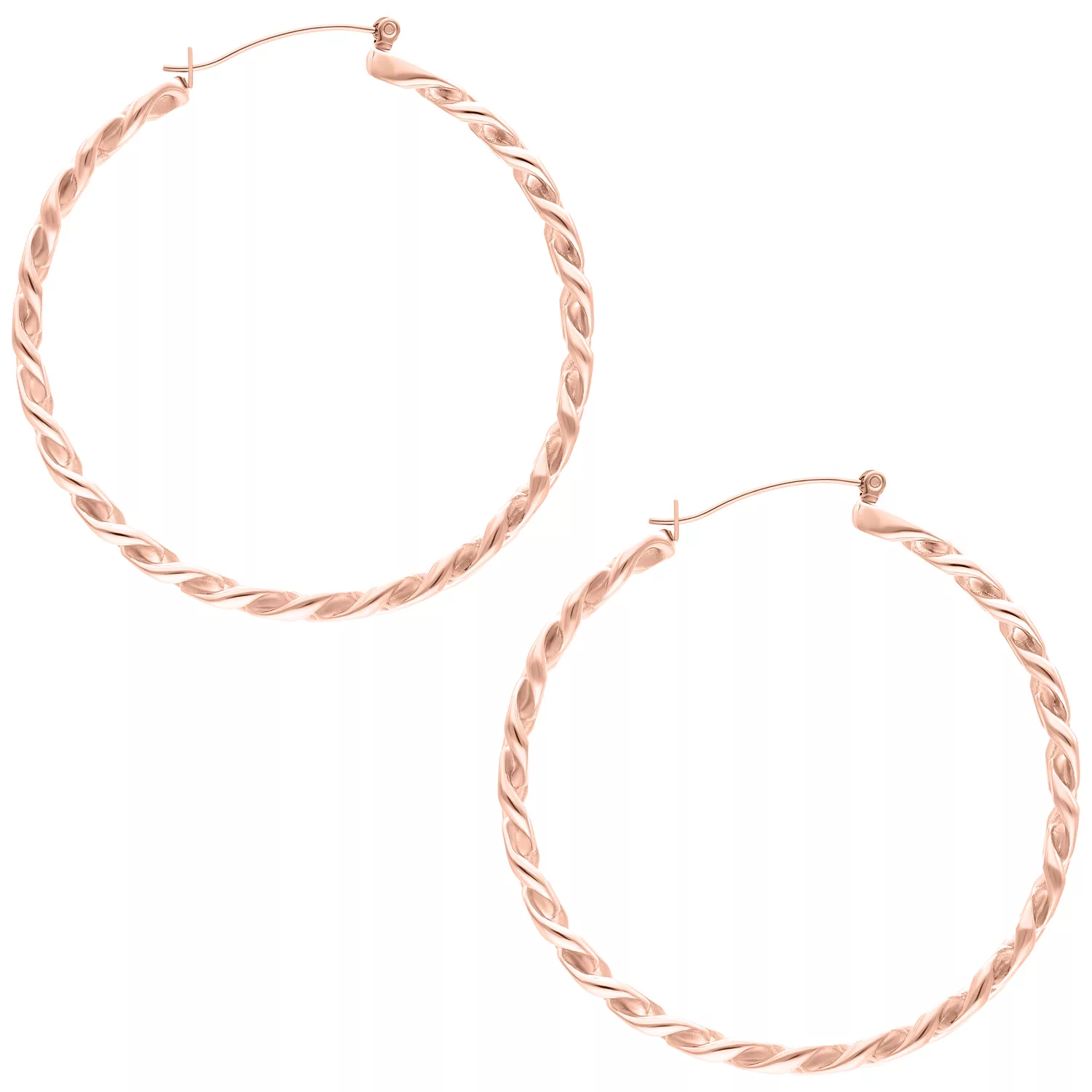 Due lucenti orecchini Curbchain in oro rosa su sfondo bianco