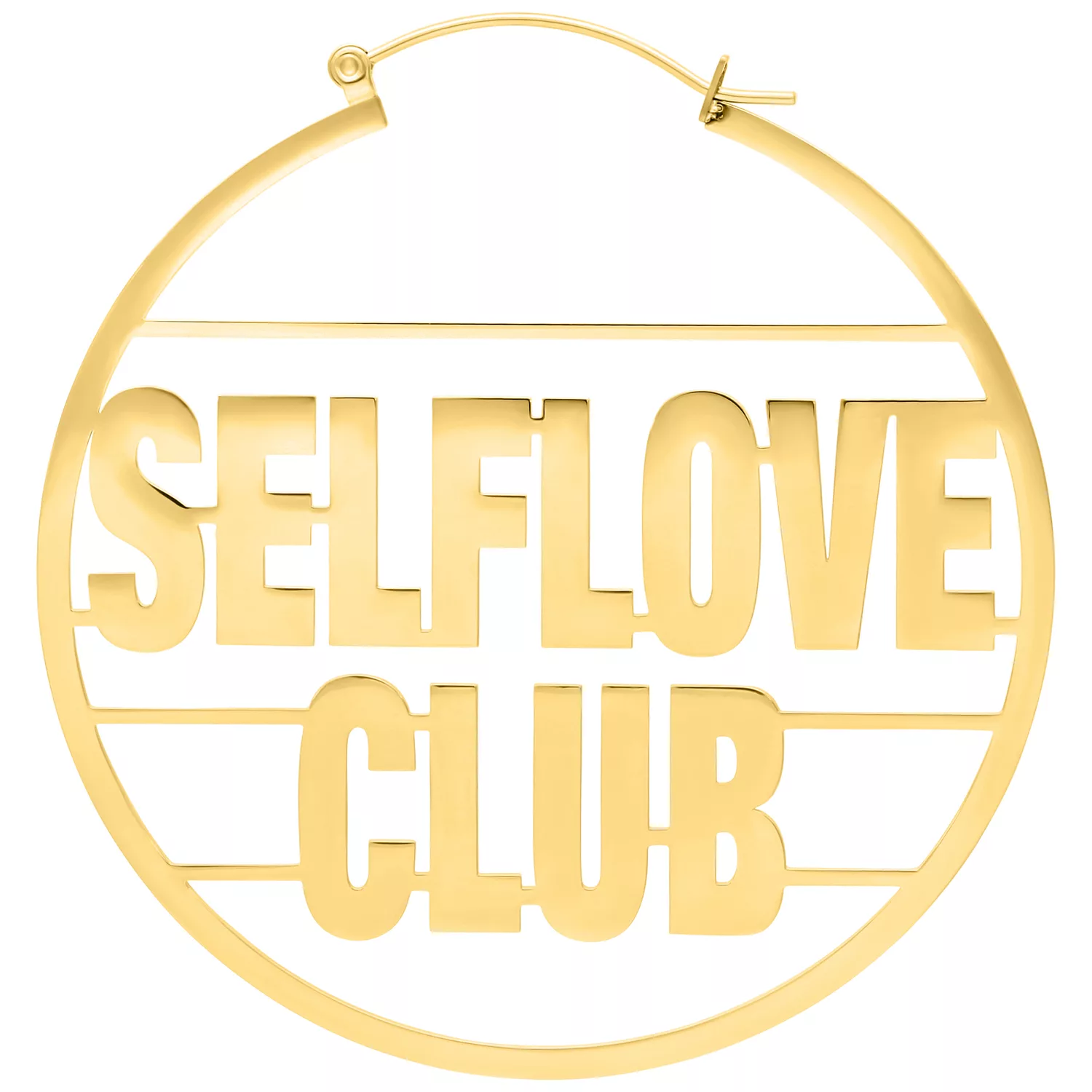 Orecchini Selflove Club Hoops dorati in acciaio chirurgico su sfondo bianco