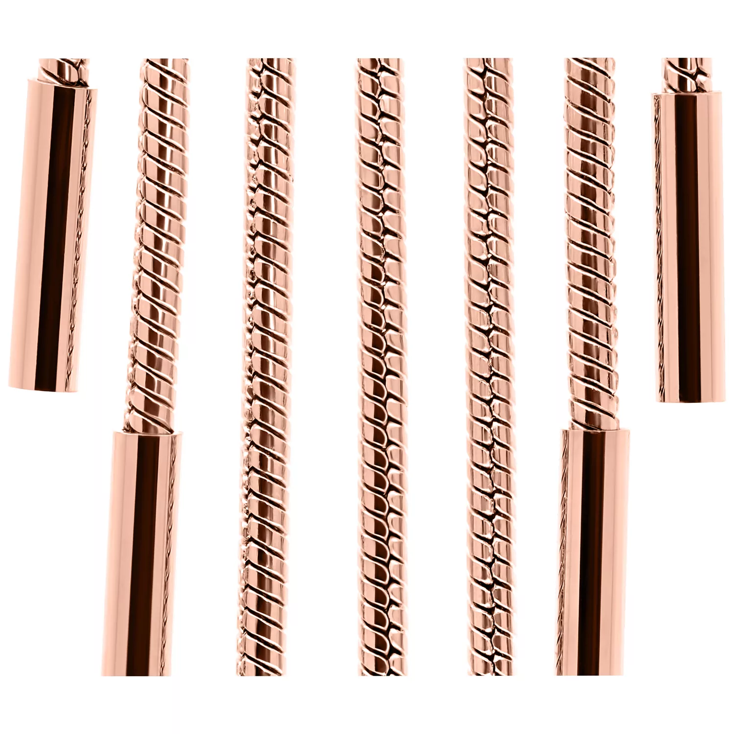 Orecchini Snakechain Hoops in oro rosa su sfondo bianco