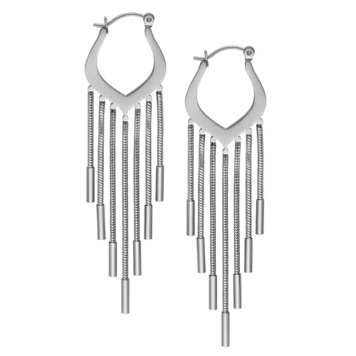 Orecchini a cerchio Snakechain argento su sfondo bianco