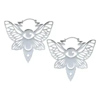 Orecchini a cerchio Moth in acciaio inox argentati Coppia di orecchini a cerchio Moth in acciaio inox argentati su sfondo bianco