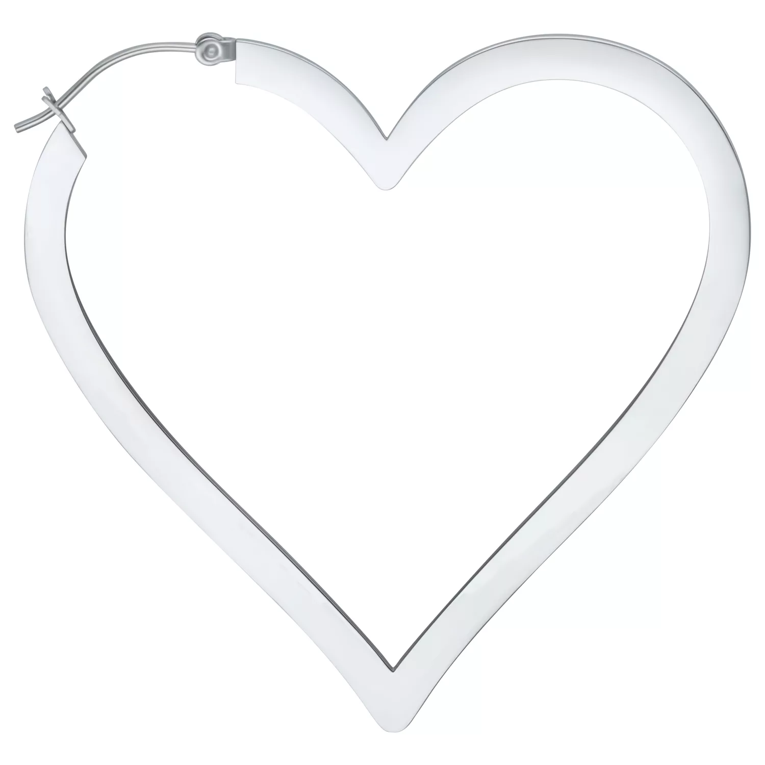 Creole a forma di cuore in acciaio inox argento su sfondo bianco