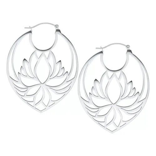 Lotus Hoops color argento in acciaio inossidabile con chiusura a scatto su sfondo bianco