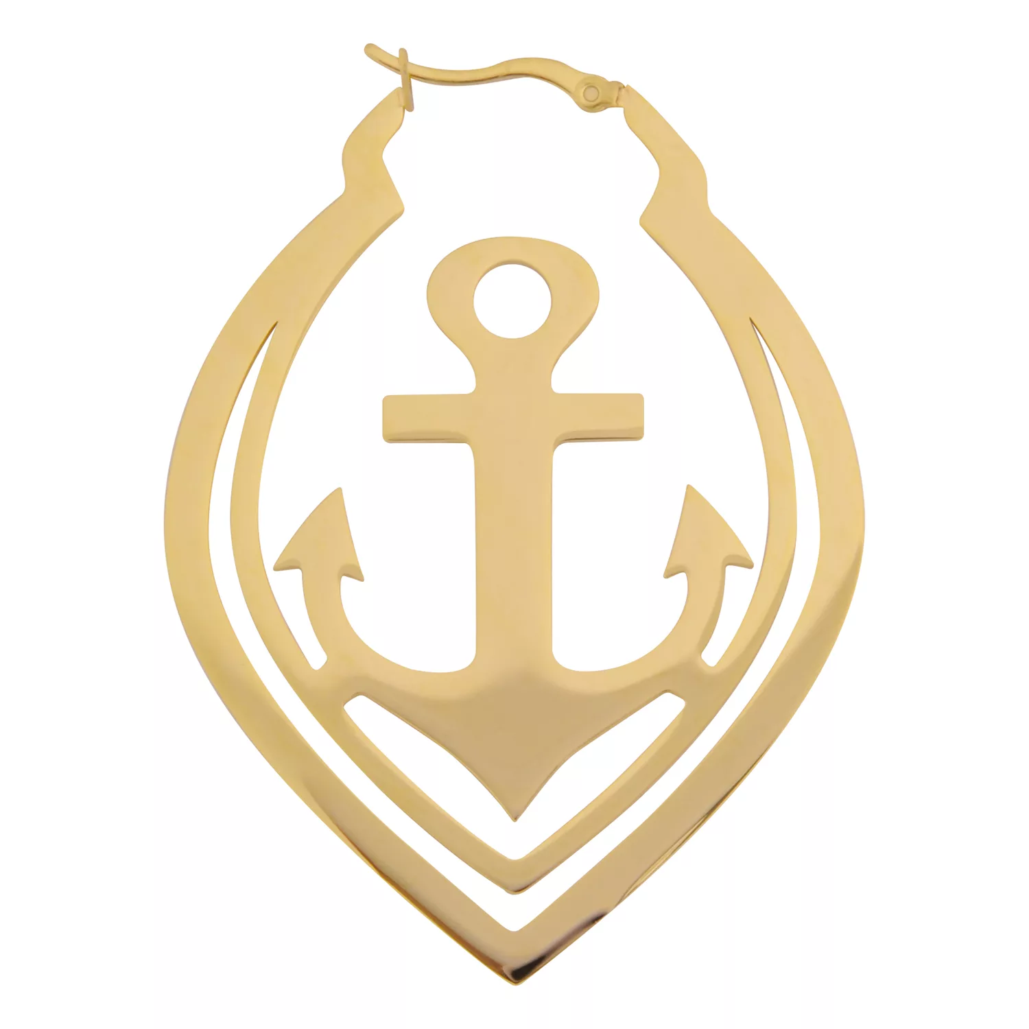 Orecchini a cerchio Anchor dorati con design a ancora su sfondo bianco
