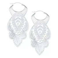 Orecchini Mandala Leaf in acciaio inox argentato su sfondo bianco