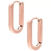 Orecchini ovali in oro rosa in acciaio chirurgico su sfondo bianco