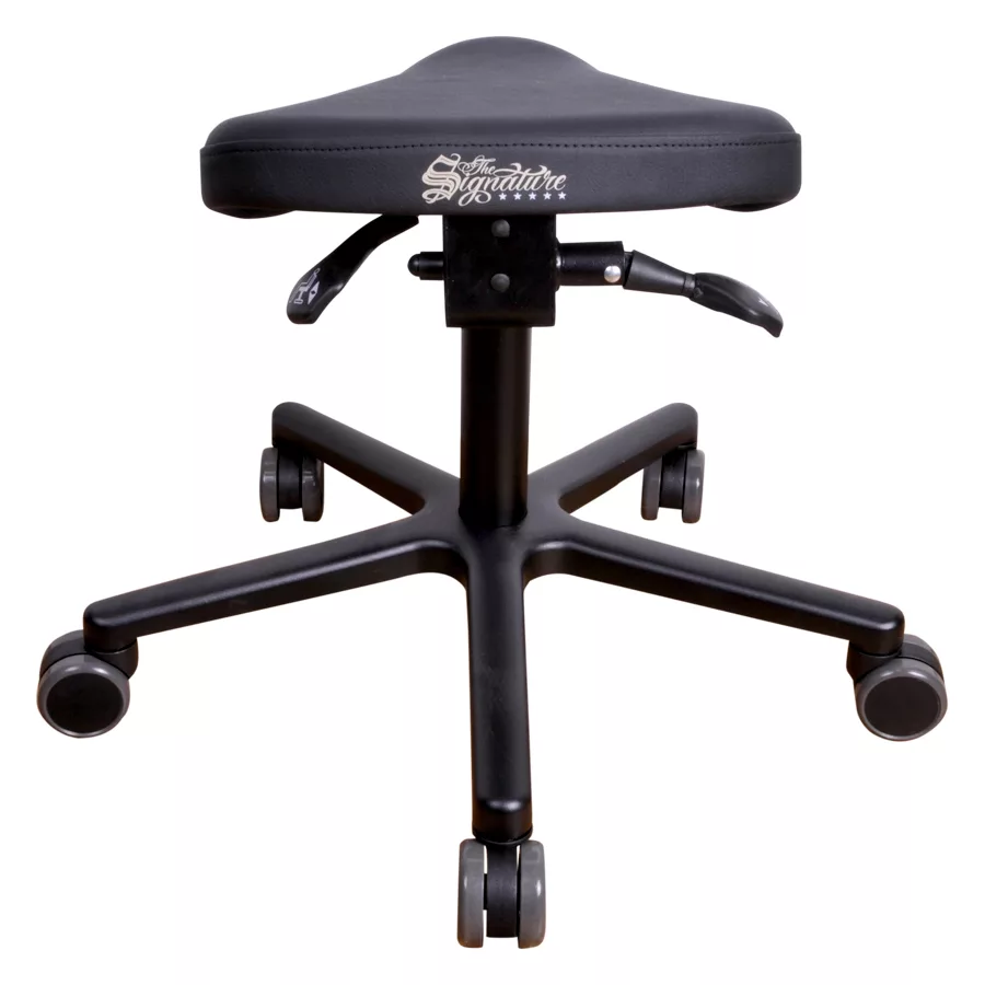 Sedia da lavoro T4 Gentleman nera in similpelle su ruote, vista frontale