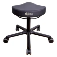 Sedia da lavoro rotonda R2 Pro in similpelle nera con base in alluminio