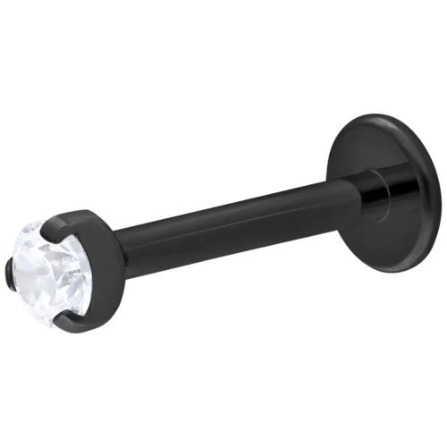 Labret nero in titanio con cristallo chiaro, lunghezza 6mm, sfera 2mm
