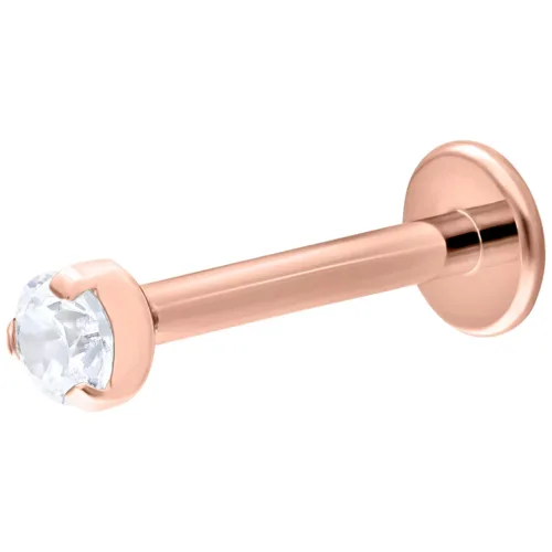 Labret in oro rosa con cristallo chiaro su sfondo bianco, lunghezza 6,0 mm