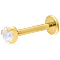Piercing labret in oro con cristallo chiaro, lunghezza 6mm, sfera 3mm