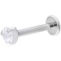 Labret in oro bianco con cristallo singolo Push-Fit, lunghezza 6 mm, cristallo 3 mm, su sfondo bianco