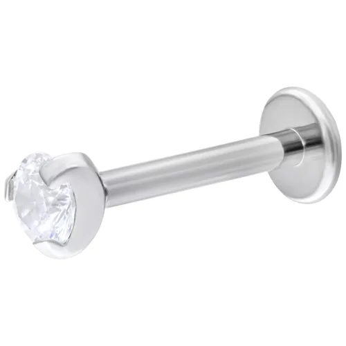 Labret in oro bianco con cristallo singolo Push-Fit, lunghezza 6 mm, cristallo 3 mm, su sfondo bianco