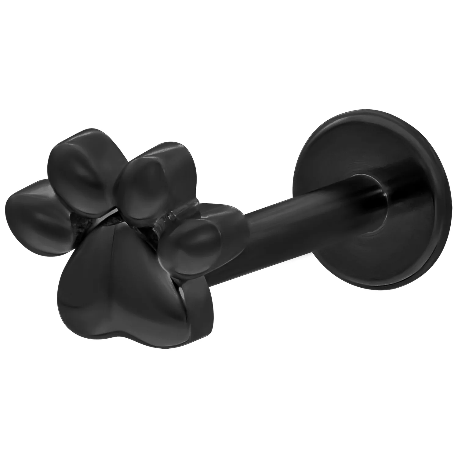 Labret nero con motivo a zampa su sfondo bianco, lunghezza 6,0 mm