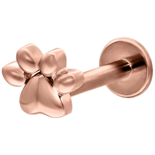 Labret in oro rosa con motivo a zampa, lunghezza 12mm, su sfondo bianco