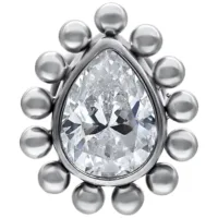 Labret push-fit in oro bianco con goccia di cristallo su sfondo bianco