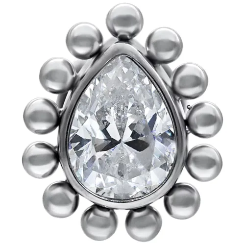 Labret push-fit in oro bianco con goccia di cristallo su sfondo bianco