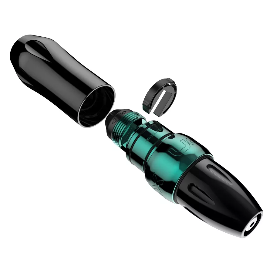 Macchina per tatuaggi Xion Pen Seafoam blu su sfondo bianco