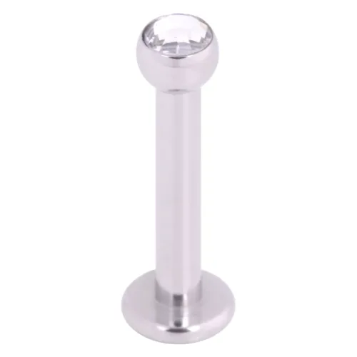 Labret in titanio argentato con cristallo chiaro su sfondo bianco