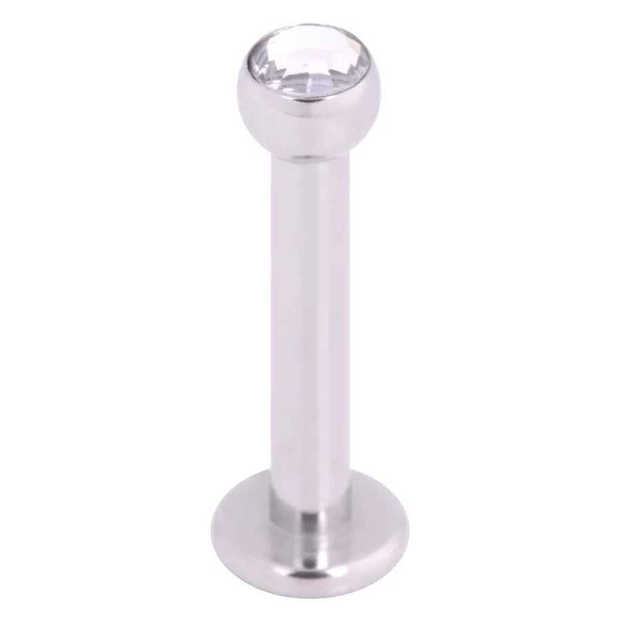 Labret in titanio argentato con cristallo chiaro su sfondo bianco