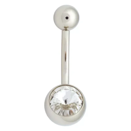 Bananabell per ombelico argentato con cristallo chiaro su sfondo bianco