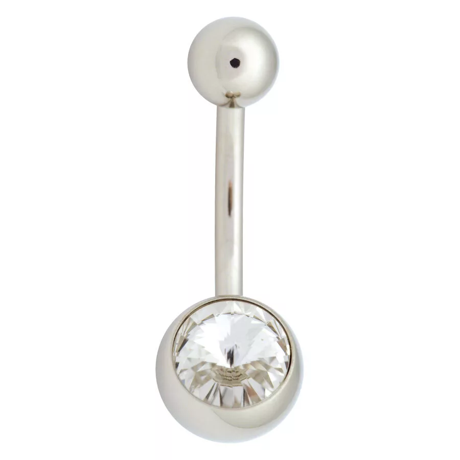 Bananabell per ombelico argentato con cristallo chiaro su sfondo bianco