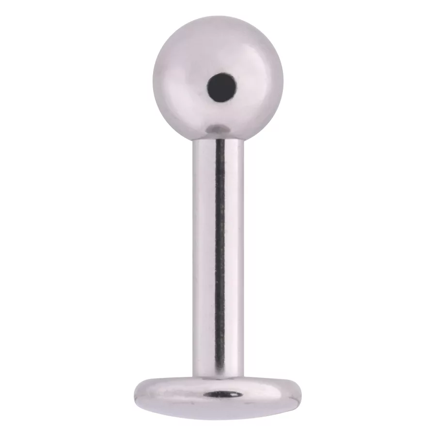 Silbernes Labret Stud aus Titan mit Außengewinde auf weißem Hintergrund