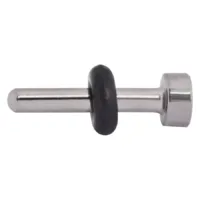 Silberner Piercing Keeper aus Titan mit schwarzem Gummiring auf weißem Hintergrund