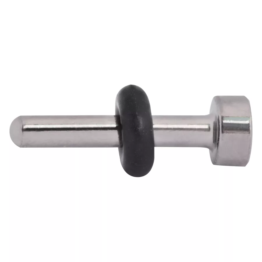 Silberner Piercing Keeper aus Titan mit schwarzem Gummiring auf weißem Hintergrund