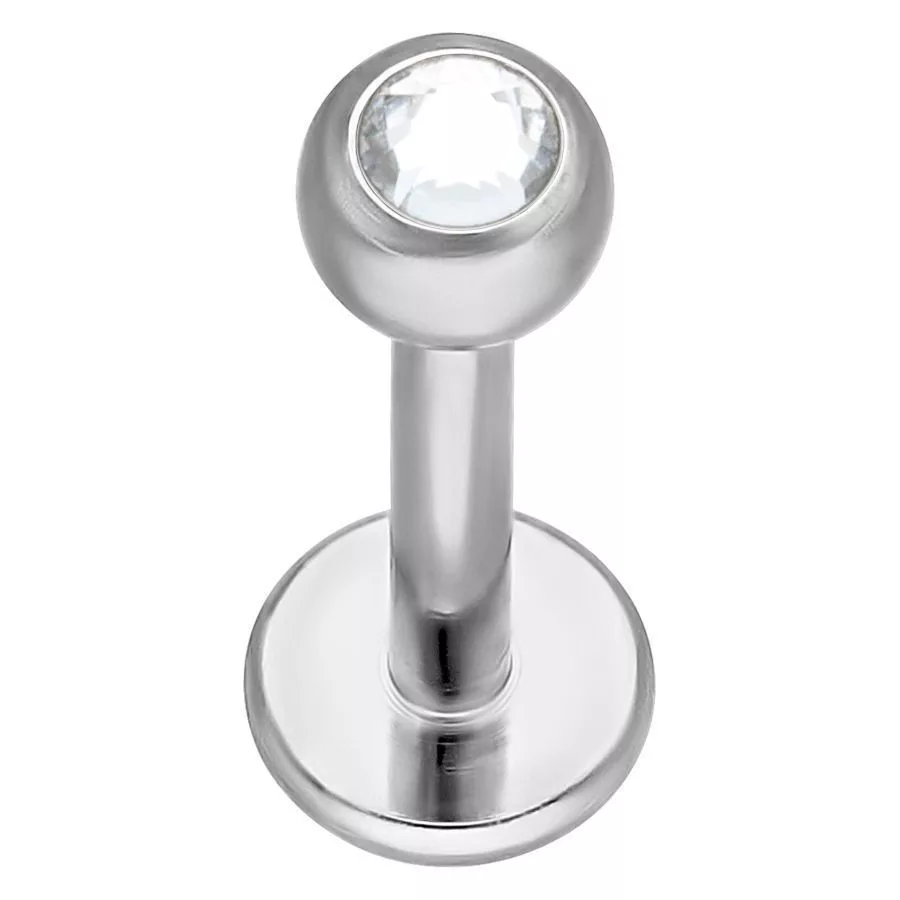 Labret in titanio argento con cristallo chiaro su sfondo bianco